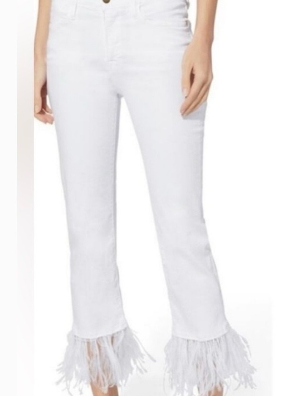 Frame Denim White feather Fringe-Hem Cropped Jeans